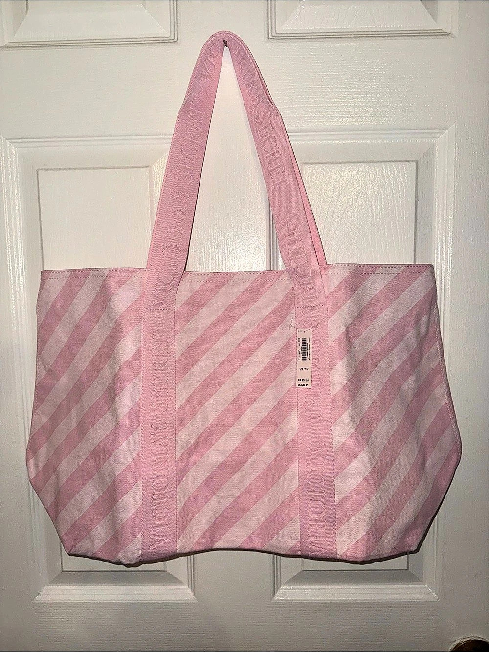 Victoria's Secret Pink Stripe Canvas Tote Bag